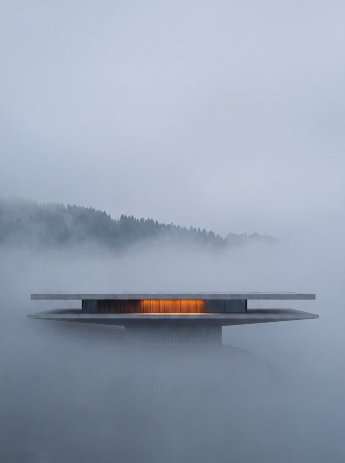 Concept study, cantilever above a fog-filled valley
