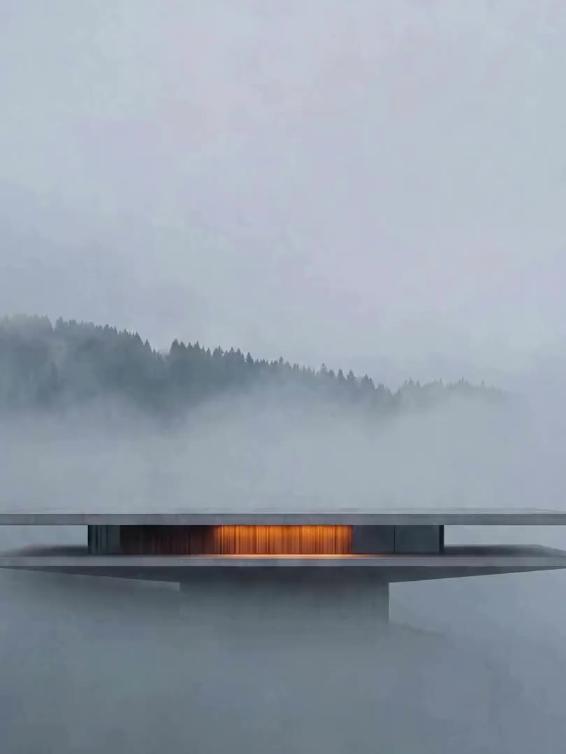 Concept study, cantilever above a fog-filled valley