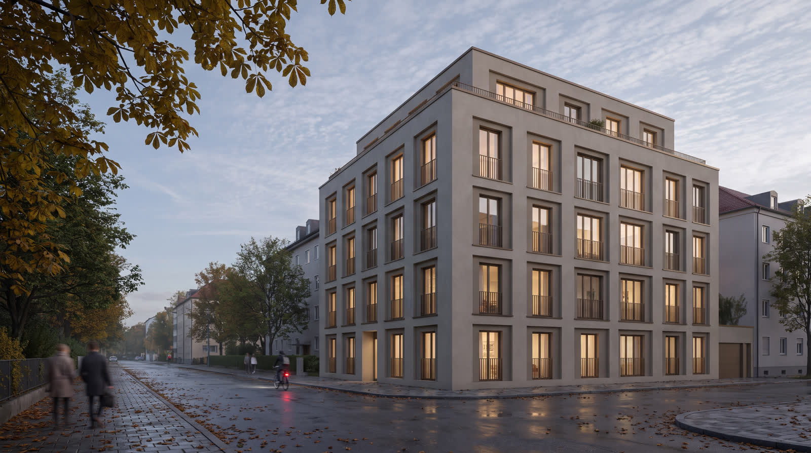 Street corner at blue hour, full width